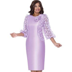 Dress By Nubiano – Lilac Twill Dress with Mesh Embellished Sleeves & Rhinestone